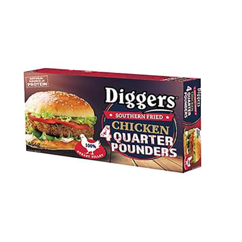 Diggers Chicken Quarter Pounders Southern Fried 9x454g