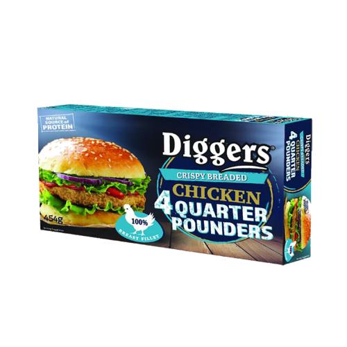 Diggers Chicken Quarter Pounders Crispy Breaded 9x454g