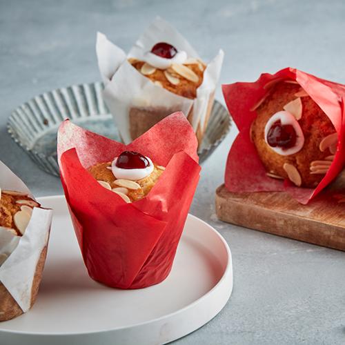 Cherry Bakewell Muffin (In Domes) 1x12 - Lynas Foodservice