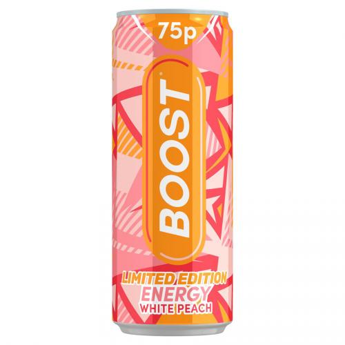 250ml Boost Energy White Peach 89p Limited Edition 24x250ml