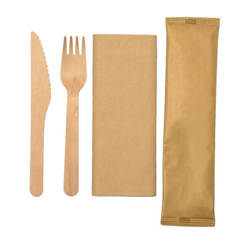 3 In 1 Wooden Cutlery Set (Fork,Knife,Napkin) 20x50 