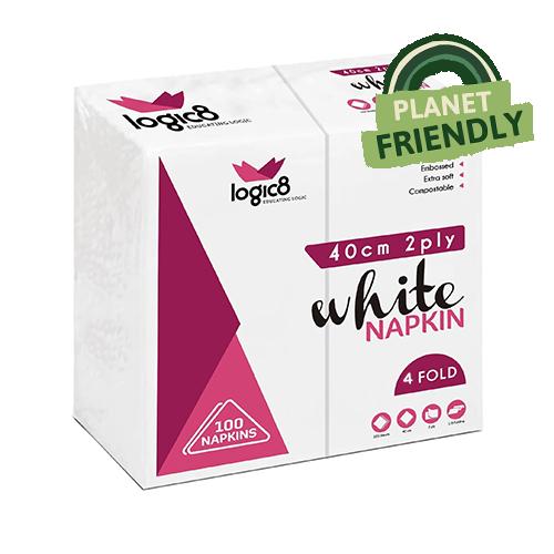 4 Fold White Napkins 2Ply  40cm (1x2000)