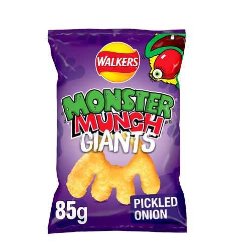 Walkers Monster Munch Giants Pickled Onion Snacks Crisps 85g x 8