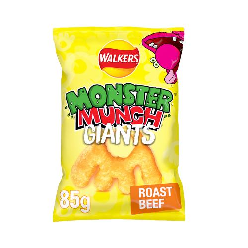Walkers Monster Munch Giants Roast Beef Snacks Crisps 85g x 8