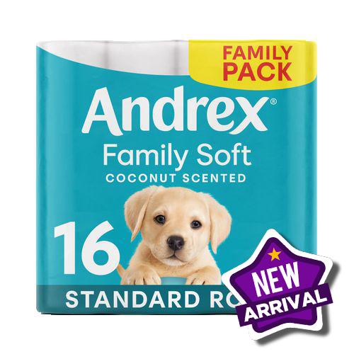 Andrex Family Soft Coconut Scented Toilet Tissue Standard Rolls, 16 Rolls x 1