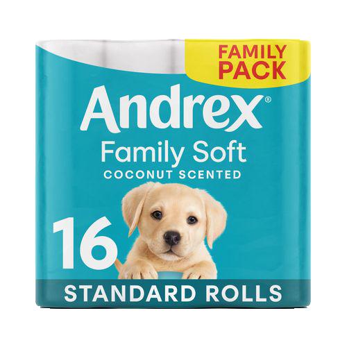 Andrex Family Soft Coconut Scented Toilet Tissue Standard Rolls, 16 Rolls x 1