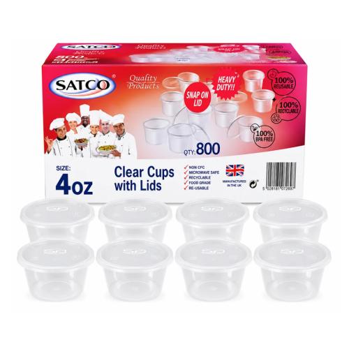 Satco Round Plastic Cups with Lids 4oz (1x800)