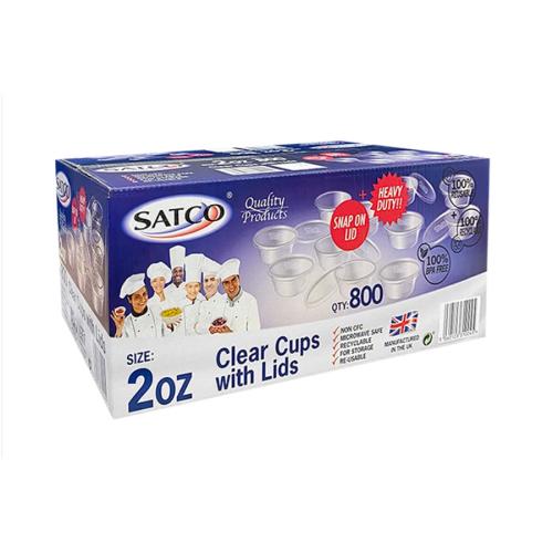 Satco Round 2oz Plastic Cups & Lids 1x800