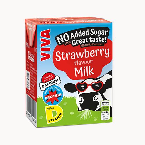 Viva Strawberry Flavoured Milk 27x200ml (No Added Sugar)