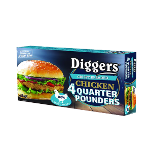 Diggers Chicken Quarter Pounders Crispy Breaded 9x454g
