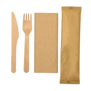 3 In 1 Wooden Cutlery Set (Fork,Knife,Napkin) 20x50 