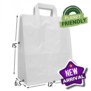 White Paper Kraft Handle Carrier Bags (12x15) 1x250