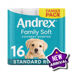 Andrex Family Soft Coconut Scented Toilet Tissue Standard Rolls, 16 Rolls x 1