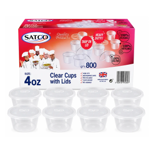 Satco Round Plastic Cups with Lids 4oz (1x800)