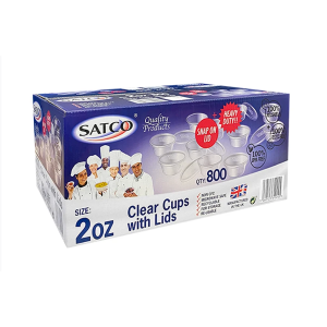 Satco Round 2oz Plastic Cups & Lids 1x800